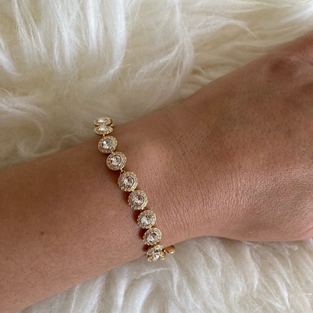 SWAROVSKI Angelic Crystal Tenniss Bracelet Gold Tone Finish Medium 6 3/8 inches